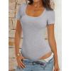 imageANRABESS Bodysuits for Women Short Sleeve Scoop Neck Tops 2026 Summer Slim Fit Ribbed Knit Sexy Basic Shirt Fashion OutfitsGrey