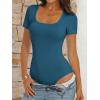 imageANRABESS Bodysuits for Women Short Sleeve Scoop Neck Tops 2026 Summer Slim Fit Ribbed Knit Sexy Basic Shirt Fashion OutfitsIndigo