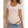 imageANRABESS Bodysuits for Women Short Sleeve Scoop Neck Tops 2026 Summer Slim Fit Ribbed Knit Sexy Basic Shirt Fashion OutfitsLight Beige