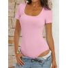 imageANRABESS Bodysuits for Women Short Sleeve Scoop Neck Tops 2026 Summer Slim Fit Ribbed Knit Sexy Basic Shirt Fashion OutfitsPink