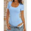 imageANRABESS Bodysuits for Women Short Sleeve Scoop Neck Tops 2026 Summer Slim Fit Ribbed Knit Sexy Basic Shirt Fashion OutfitsSky Blue