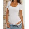 imageANRABESS Bodysuits for Women Short Sleeve Scoop Neck Tops 2026 Summer Slim Fit Ribbed Knit Sexy Basic Shirt Fashion OutfitsWhite