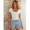 imageANRABESS Bodysuits for Women Short Sleeve Scoop Neck Tops 2026 Summer Slim Fit Ribbed Knit Sexy Basic Shirt Fashion OutfitsWhite