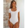 imageANRABESS Bodysuits for Women Short Sleeve Scoop Neck Tops 2026 Summer Slim Fit Ribbed Knit Sexy Basic Shirt Fashion OutfitsWhite