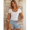 imageANRABESS Bodysuits for Women Short Sleeve Scoop Neck Tops 2026 Summer Slim Fit Ribbed Knit Sexy Basic Shirt Fashion OutfitsWhite