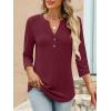 imageANRABESS Women 34 Length Sleeve Henley Tops V Neck Business Casual Work T Shirts Cute Travel Shirt 2026 Spring Trendy OutfitBurgundy