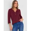 imageANRABESS Women 34 Length Sleeve Henley Tops V Neck Business Casual Work T Shirts Cute Travel Shirt 2026 Spring Trendy OutfitBurgundy