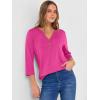 imageANRABESS Women 34 Length Sleeve Henley Tops V Neck Business Casual Work T Shirts Cute Travel Shirt 2026 Spring Trendy OutfitHot Pink