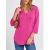 imageANRABESS Women 34 Length Sleeve Henley Tops V Neck Business Casual Work T Shirts Cute Travel Shirt 2026 Spring Trendy OutfitHot Pink