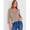 imageANRABESS Women 34 Length Sleeve Henley Tops V Neck Business Casual Work T Shirts Cute Travel Shirt 2026 Spring Trendy OutfitKhaki