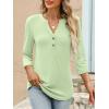 imageANRABESS Women 34 Length Sleeve Henley Tops V Neck Business Casual Work T Shirts Cute Travel Shirt 2026 Spring Trendy OutfitLight Green