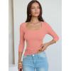 imageANRABESS Womens 34 Sleeve Scoop Neck Tops Ribbed Knit Slim Fitted Casual Basic Tee Shirts 2025 Fall Trendy Going Out TShirtCoral