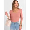 imageANRABESS Womens 34 Sleeve Scoop Neck Tops Ribbed Knit Slim Fitted Casual Basic Tee Shirts 2025 Fall Trendy Going Out TShirtCoral