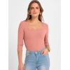 imageANRABESS Womens 34 Sleeve Scoop Neck Tops Ribbed Knit Slim Fitted Casual Basic Tee Shirts 2025 Fall Trendy Going Out TShirtCoral