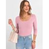 imageANRABESS Womens 34 Sleeve Scoop Neck Tops Ribbed Knit Slim Fitted Casual Basic Tee Shirts 2025 Fall Trendy Going Out TShirtPink