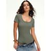 imageANRABESS Womens BodysuitsShort Sleeve Scoop Neck Top Fitted Ribbed Knit Soft Going Out Henley ShirtsTravel Work Body SuitArmy Green
