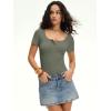 imageANRABESS Womens BodysuitsShort Sleeve Scoop Neck Top Fitted Ribbed Knit Soft Going Out Henley ShirtsTravel Work Body SuitArmy Green