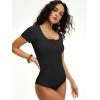 imageANRABESS Womens BodysuitsShort Sleeve Scoop Neck Top Fitted Ribbed Knit Soft Going Out Henley ShirtsTravel Work Body SuitBlack