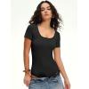 imageANRABESS Womens BodysuitsShort Sleeve Scoop Neck Top Fitted Ribbed Knit Soft Going Out Henley ShirtsTravel Work Body SuitBlack
