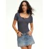imageANRABESS Womens BodysuitsShort Sleeve Scoop Neck Top Fitted Ribbed Knit Soft Going Out Henley ShirtsTravel Work Body SuitCharcoal