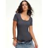 imageANRABESS Womens BodysuitsShort Sleeve Scoop Neck Top Fitted Ribbed Knit Soft Going Out Henley ShirtsTravel Work Body SuitCharcoal