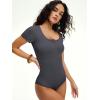 imageANRABESS Womens BodysuitsShort Sleeve Scoop Neck Top Fitted Ribbed Knit Soft Going Out Henley ShirtsTravel Work Body SuitCharcoal