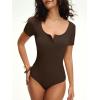 imageANRABESS Womens BodysuitsShort Sleeve Scoop Neck Top Fitted Ribbed Knit Soft Going Out Henley ShirtsTravel Work Body SuitCoffee