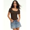 imageANRABESS Womens BodysuitsShort Sleeve Scoop Neck Top Fitted Ribbed Knit Soft Going Out Henley ShirtsTravel Work Body SuitCoffee