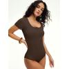 imageANRABESS Womens BodysuitsShort Sleeve Scoop Neck Top Fitted Ribbed Knit Soft Going Out Henley ShirtsTravel Work Body SuitCoffee