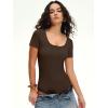 imageANRABESS Womens BodysuitsShort Sleeve Scoop Neck Top Fitted Ribbed Knit Soft Going Out Henley ShirtsTravel Work Body SuitCoffee