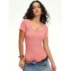imageANRABESS Womens BodysuitsShort Sleeve Scoop Neck Top Fitted Ribbed Knit Soft Going Out Henley ShirtsTravel Work Body SuitCoral