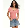 imageANRABESS Womens BodysuitsShort Sleeve Scoop Neck Top Fitted Ribbed Knit Soft Going Out Henley ShirtsTravel Work Body SuitCoral