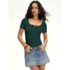 imageANRABESS Womens BodysuitsShort Sleeve Scoop Neck Top Fitted Ribbed Knit Soft Going Out Henley ShirtsTravel Work Body SuitDeep Green
