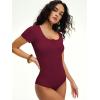 imageANRABESS Womens BodysuitsShort Sleeve Scoop Neck Top Fitted Ribbed Knit Soft Going Out Henley ShirtsTravel Work Body SuitDeep Red