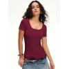 imageANRABESS Womens BodysuitsShort Sleeve Scoop Neck Top Fitted Ribbed Knit Soft Going Out Henley ShirtsTravel Work Body SuitDeep Red