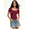 imageANRABESS Womens BodysuitsShort Sleeve Scoop Neck Top Fitted Ribbed Knit Soft Going Out Henley ShirtsTravel Work Body SuitDeep Red