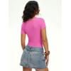 imageANRABESS Womens BodysuitsShort Sleeve Scoop Neck Top Fitted Ribbed Knit Soft Going Out Henley ShirtsTravel Work Body SuitHot Pink