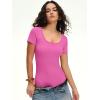 imageANRABESS Womens BodysuitsShort Sleeve Scoop Neck Top Fitted Ribbed Knit Soft Going Out Henley ShirtsTravel Work Body SuitHot Pink