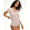 imageANRABESS Womens BodysuitsShort Sleeve Scoop Neck Top Fitted Ribbed Knit Soft Going Out Henley ShirtsTravel Work Body SuitLight Pink