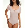 imageANRABESS Womens BodysuitsShort Sleeve Scoop Neck Top Fitted Ribbed Knit Soft Going Out Henley ShirtsTravel Work Body SuitLight Pink