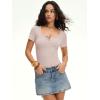 imageANRABESS Womens BodysuitsShort Sleeve Scoop Neck Top Fitted Ribbed Knit Soft Going Out Henley ShirtsTravel Work Body SuitLight Pink