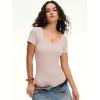 imageANRABESS Womens BodysuitsShort Sleeve Scoop Neck Top Fitted Ribbed Knit Soft Going Out Henley ShirtsTravel Work Body SuitLight Pink