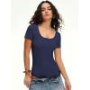 imageANRABESS Womens BodysuitsShort Sleeve Scoop Neck Top Fitted Ribbed Knit Soft Going Out Henley ShirtsTravel Work Body SuitNavy Blue