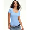imageANRABESS Womens BodysuitsShort Sleeve Scoop Neck Top Fitted Ribbed Knit Soft Going Out Henley ShirtsTravel Work Body SuitSky Blue