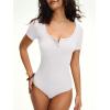 imageANRABESS Womens BodysuitsShort Sleeve Scoop Neck Top Fitted Ribbed Knit Soft Going Out Henley ShirtsTravel Work Body SuitWhite