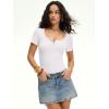 imageANRABESS Womens BodysuitsShort Sleeve Scoop Neck Top Fitted Ribbed Knit Soft Going Out Henley ShirtsTravel Work Body SuitWhite
