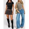 imageANRABESS Womens Cap Sleeve Boat Neck Ruched Crop Top Soft Ribbed Slim Fitted Tee Going Out Casual Shirt for SummerBlack