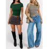 imageANRABESS Womens Cap Sleeve Boat Neck Ruched Crop Top Soft Ribbed Slim Fitted Tee Going Out Casual Shirt for SummerDeep Green
