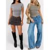 imageANRABESS Womens Cap Sleeve Boat Neck Ruched Crop Top Soft Ribbed Slim Fitted Tee Going Out Casual Shirt for SummerGray