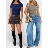 imageANRABESS Womens Cap Sleeve Boat Neck Ruched Crop Top Soft Ribbed Slim Fitted Tee Going Out Casual Shirt for SummerNavy Blue